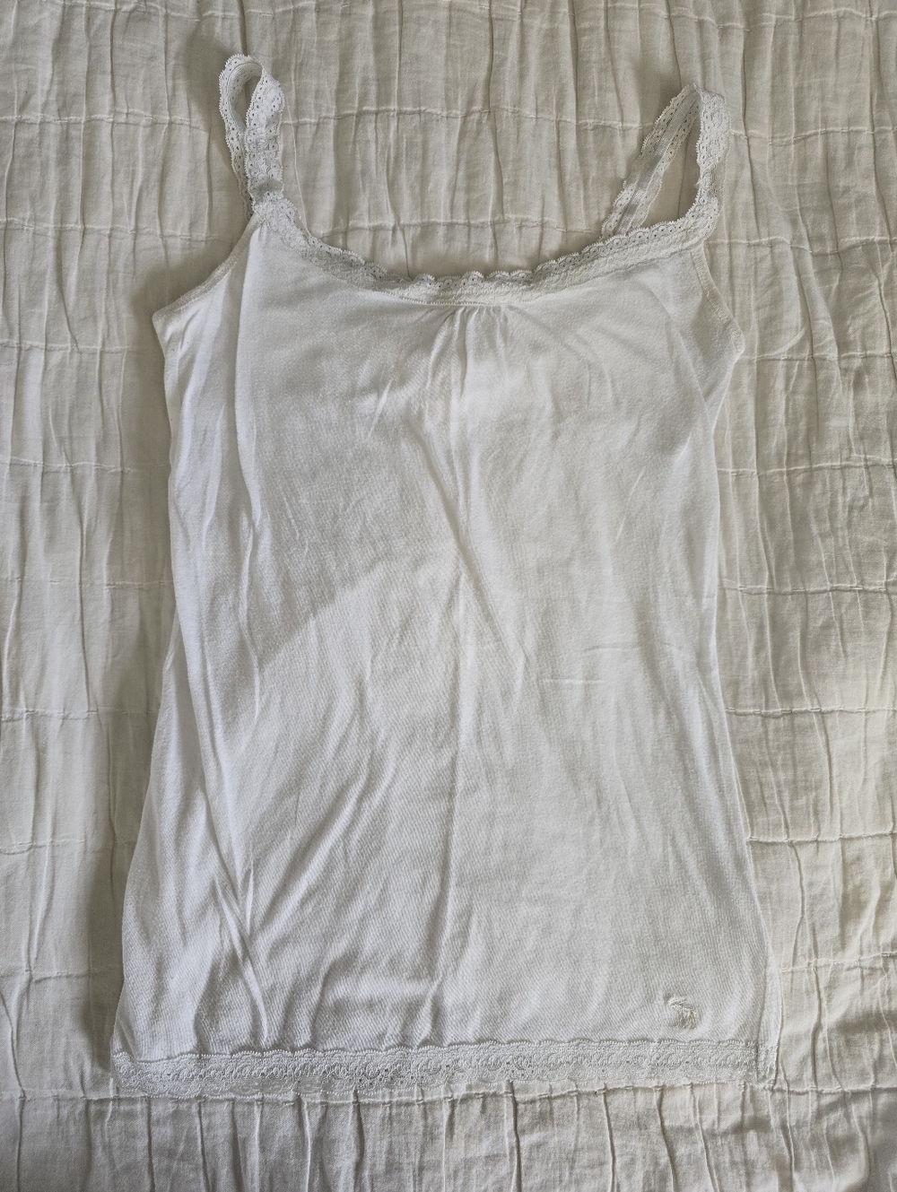 Y2K Abercrombie And Fitch White Lace Trimmed Ribbed Tank Top Cami Sz S Bra
